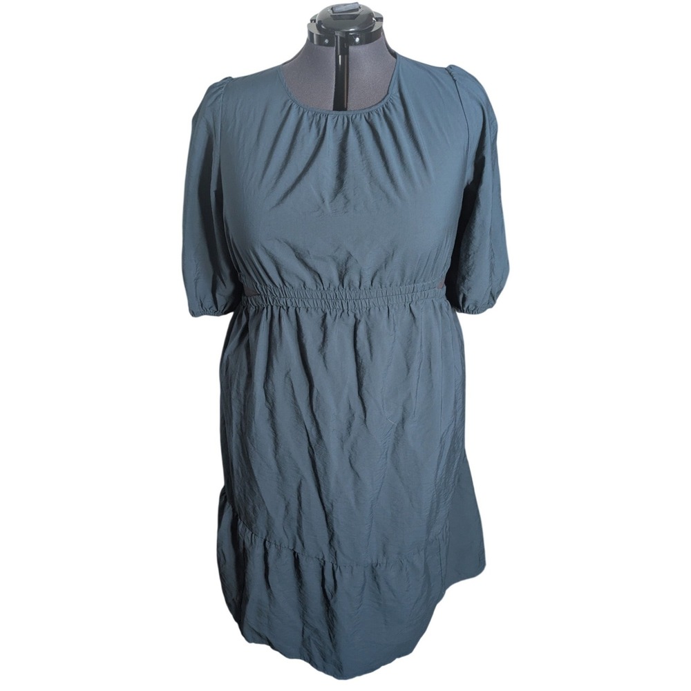 Isabel Ingrid & Isabel Dark Teal Cutout Puff Sleeve Tiered Midi Dress XXL
